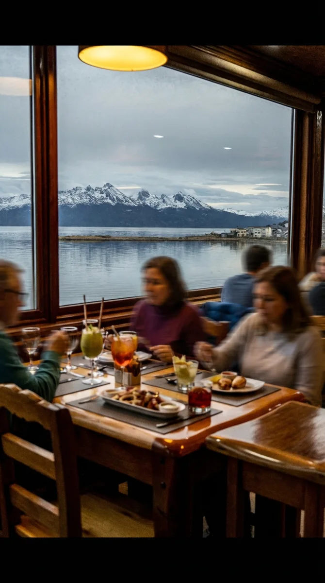 Sharing a table at Kemú overlooking the Beagle Channel